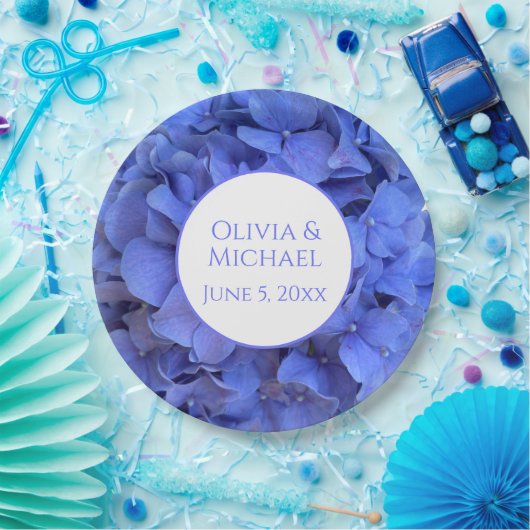 Assiettes En Carton Blue periwinkel élégantes hydrangées florales (Fête)