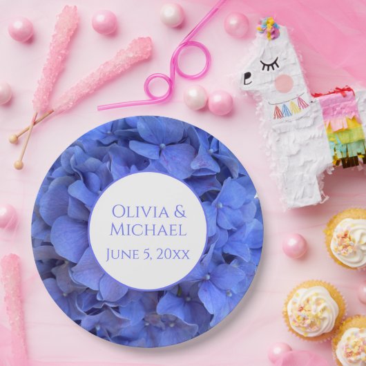 Assiettes En Carton Blue periwinkel élégantes hydrangées florales (Fête)
