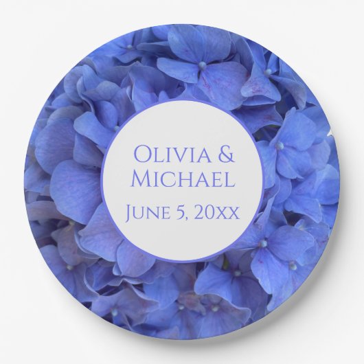 Assiettes En Carton Blue periwinkel élégantes hydrangées florales (Devant)