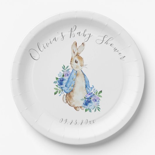 Assiettes En Carton Blue Peter Rabbit Baby shower fille garçon (Devant)