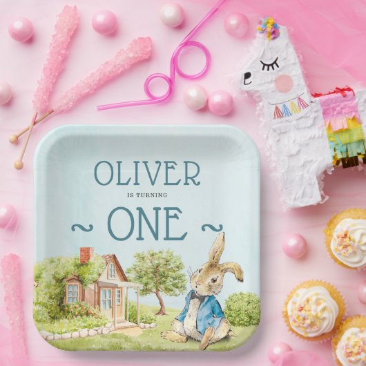 Assiettes En Carton Blue Peter Rabbit Garçon Premier anniversaire (Fête)