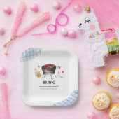 Assiettes En Carton Blue Plaid Retro Country Baby Q Baby shower (Fête)