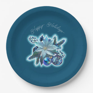 Assiettes En Carton Blue Poinsettia Joy