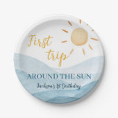 Assiettes En Carton Blue Premier Voyage Autour Du Soleil Plaques Papie (Devant)