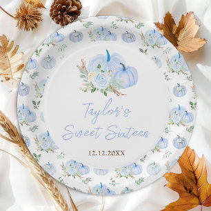 Assiettes En Carton Blue Pumpkins Floral Sweet Sixteen