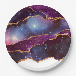 Assiettes En Carton Blue & Purple Space & Stars Agate moderne