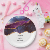 Assiettes En Carton Blue & Purple Space & Stars Moderne Agate Mariage (Fête)