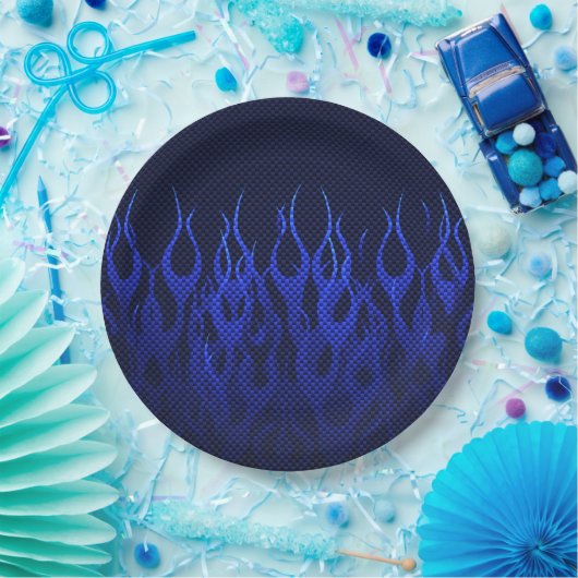 Assiettes En Carton Blue Racing Flames on Carbon Fiber (Fête)