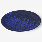 Assiettes En Carton Blue Racing Flames on Carbon Fiber (Angle)