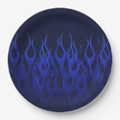 Assiettes En Carton Blue Racing Flames on Carbon Fiber (Devant)