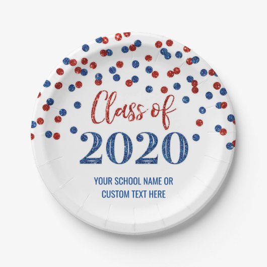 Assiettes En Carton Blue Red Confetti Graduation 2020 (Devant)