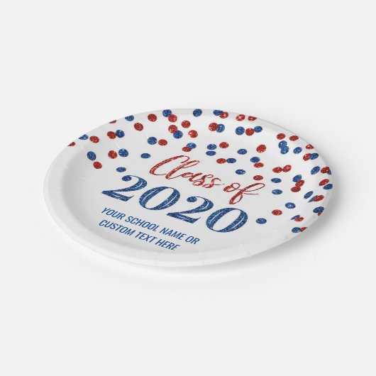 Assiettes En Carton Blue Red Confetti Graduation 2020 (Angle)