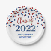 Assiettes En Carton Blue Red Confetti Graduation 2022 (Devant)