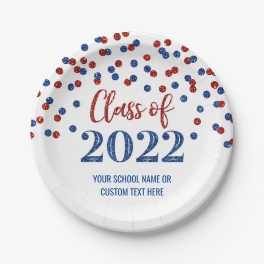 Assiettes En Carton Blue Red Confetti Graduation 2022 (Devant)