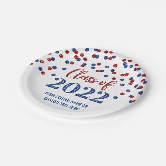 Assiettes En Carton Blue Red Confetti Graduation 2022 (Angle)