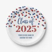 Assiettes En Carton Blue Red Confetti Graduation 2025 (Devant)