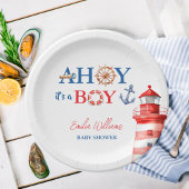 Assiettes En Carton Blue Red Nautical Ahoy Boy Lighthouse Baby Shower