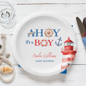 Assiettes En Carton Blue Red Nautical Ahoy Boy Lighthouse Baby Shower