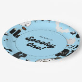 Assiettes En Carton Blue Retro Grooy Éffrayant Un Halloween 1er Annive (Angle)