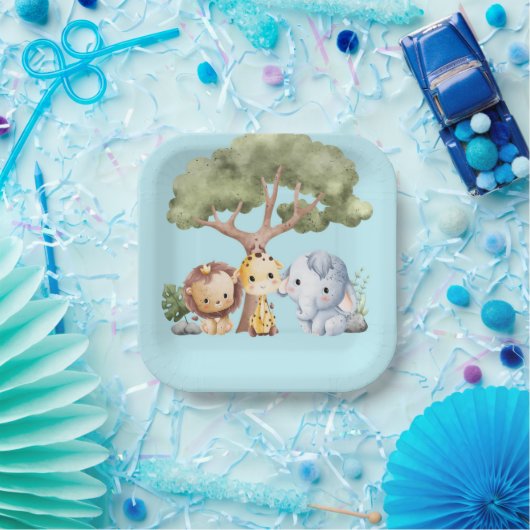 ASSIETTES EN CARTON BLUE SAFARI BABY SHOWER (Fête)