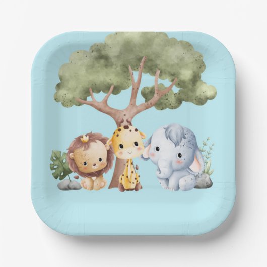 ASSIETTES EN CARTON BLUE SAFARI BABY SHOWER (Recto)