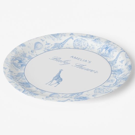 Assiettes En Carton Blue Safari Toile De Jouy Boy Baby Shower (Angle)