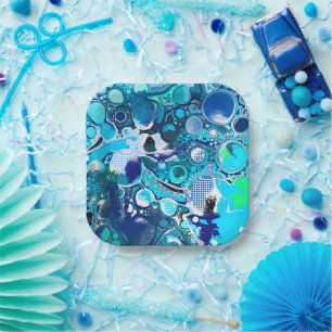 Assiettes En Carton Blue Sea bulles Art Abstrait