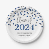Assiettes En Carton Blue Silver Confetti Graduation 2024 (Devant)