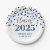 Assiettes En Carton Blue Silver Confetti Graduation 2025 (Devant)