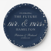 Assiettes En Carton Blue Silver Future M. et Mme Engagement Party (Devant)