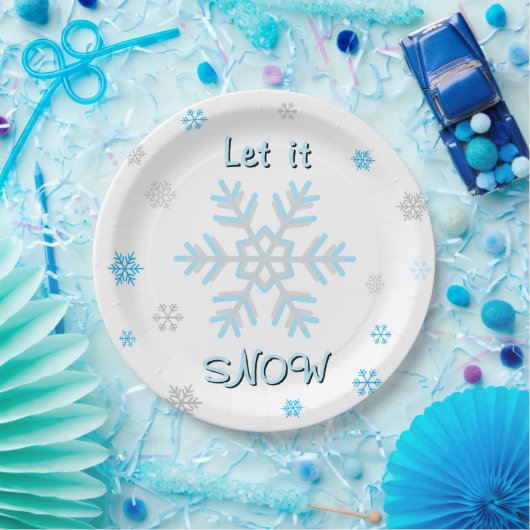 Assiettes En Carton Blue Silver Gray Snowflakes Let it Snow (Fête)