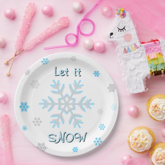 Assiettes En Carton Blue Silver Gray Snowflakes Let it Snow (Fête)