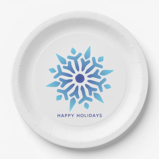 Assiettes En Carton Blue Snowflake Joyeuses Fêtes (Devant)