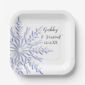 Assiettes En Carton Blue Snowflake on White Winter Wedding (Recto)