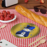 Assiettes En Carton Blue Snowman sur Gold Christmas<br><div class="desc">Un motif de Noël mignon et coloré avec des bonhomme de neige vêtus d'un chapeau et de gilets en velours bleu,  sur un arrière - plan doré festif aux étoiles dorées pour ajouter une touche chic et fantaisiste à vos décorations de maison de Noël cette année.</div>