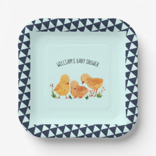 Assiettes En Carton Blue Spring Little Chicken Family Boy Baby shower