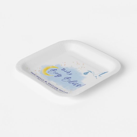 Assiettes En Carton Blue Starlit Baby Boy Bliss Stork (Angulaire)