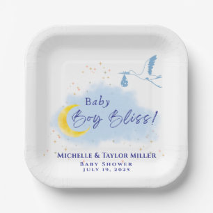 Assiettes En Carton Blue Starlit Baby Boy Bliss Stork