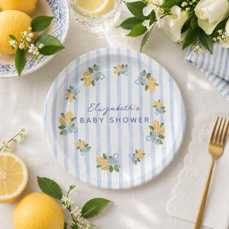 Assiettes En Carton Blue Stripe Lemon Baby Shower