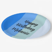 Assiettes En Carton Blue Stripes Joyeux Anniversaire (Angle)