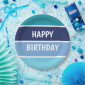 Assiettes En Carton Blue Stripes Joyeux Anniversaire (Fête)