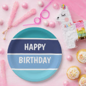 Assiettes En Carton Blue Stripes Joyeux Anniversaire (Fête)