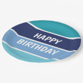 Assiettes En Carton Blue Stripes Joyeux Anniversaire (Angle)
