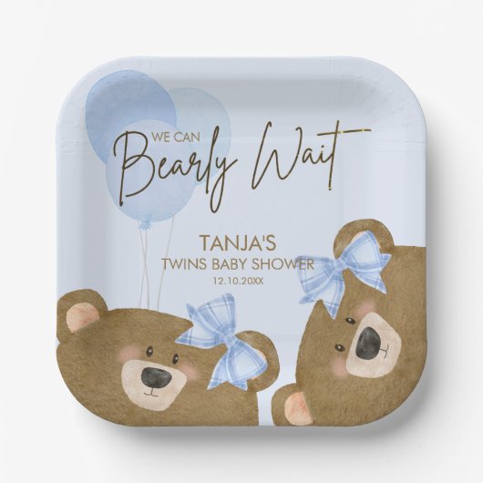 Assiettes En Carton Blue Teddy On Peut Attendre Un Baby shower Garçon (Recto)