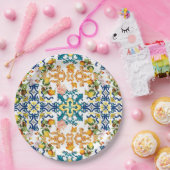 Assiettes En Carton Blue Tiles Mediterranean Pattern (Fête)