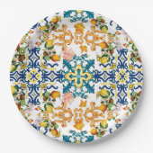 Assiettes En Carton Blue Tiles Mediterranean Pattern (Devant)