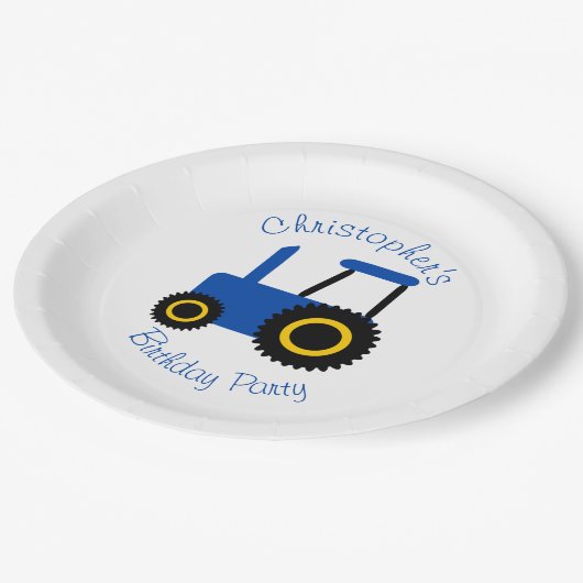 Assiettes En Carton Blue Tractor Design Anniversaire Fête (Angle)