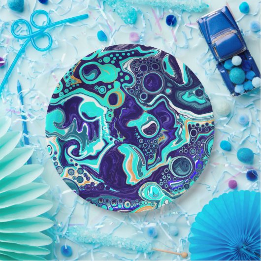 Assiettes En Carton Blue Turquoise Ocean Swils Fluid Art (Fête)