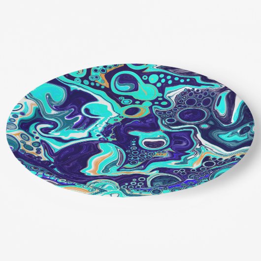Assiettes En Carton Blue Turquoise Ocean Swils Fluid Art (Angle)