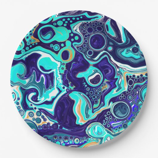Assiettes En Carton Blue Turquoise Ocean Swils Fluid Art (Devant)
